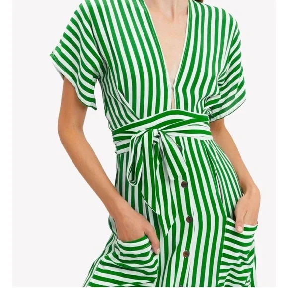 💚 FAITHFUL THE BRAND MILAN DRESS green stripe size 4 💚 - Picture 2 of 8